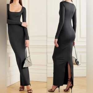 SKIMS Body Long Sleeve Long Slip Dress in onyx, size XS brand new with tags